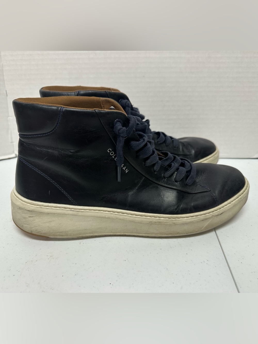 Cole Haan Grand Series Men’s 10M Navy Leather High Top Sneakers C36353